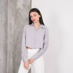 Kadın Crop Gömlek - Lila