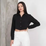 Kadın Crop Gömlek - Siyah