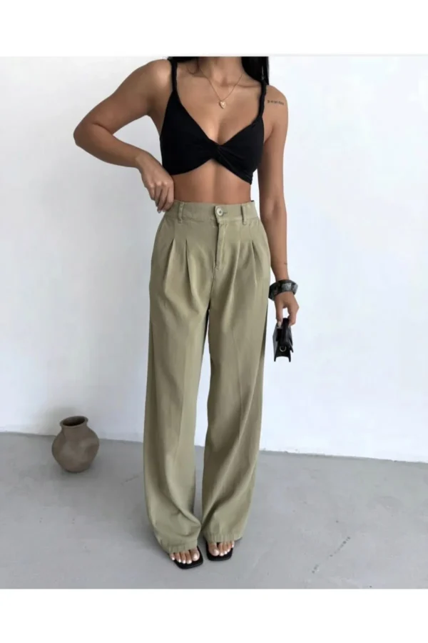 Kadın Gabardin Kumaş Palazzo Pantolon
