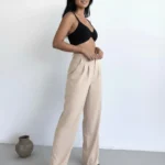 Kadın Gabardin Kumaş Palazzo Pantolon - Bej