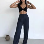 Kadın Gabardin Kumaş Palazzo Pantolon - Lacivert