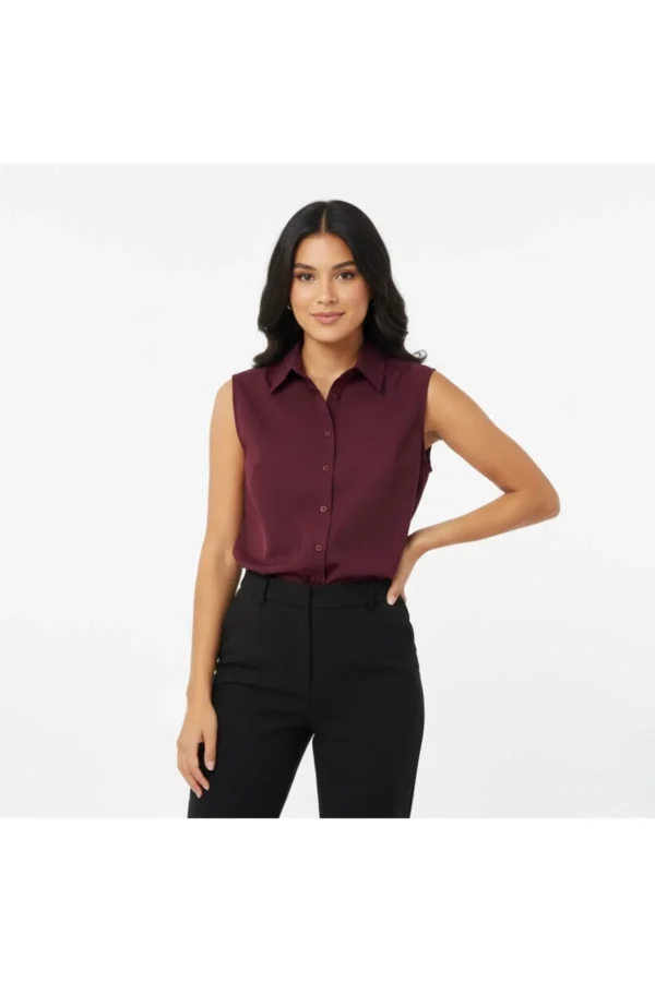 Kadın Kolsuz Poplin Gömlek