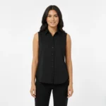 Kadın Kolsuz Poplin Gömlek - Siyah