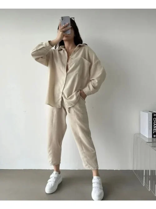 keten-gomlek-pantolon-ikili-takim Keten Gömlek Pantolon İkili Takım