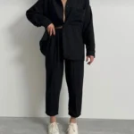 Keten Gömlek Pantolon İkili Takım - Siyah