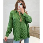 Saten Oversize Gömlek - Yeşil