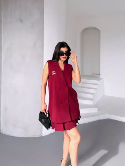 Arkası Yırtmaçlı 4 Düğmeli Kruvaze Uzun Klasik Yelek