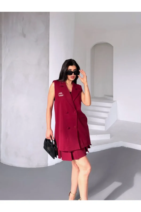 Arkası Yırtmaçlı 4 Düğmeli Kruvaze Uzun Klasik Yelek