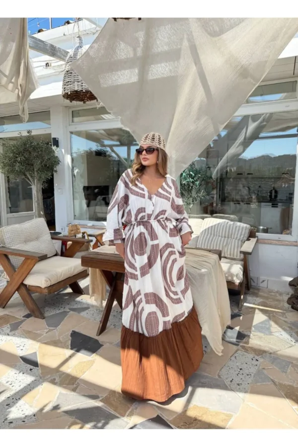 Beli Lastikli Salaş Müslin Elbise