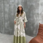 Beli Lastikli Salaş Müslin Elbise - Yeşil