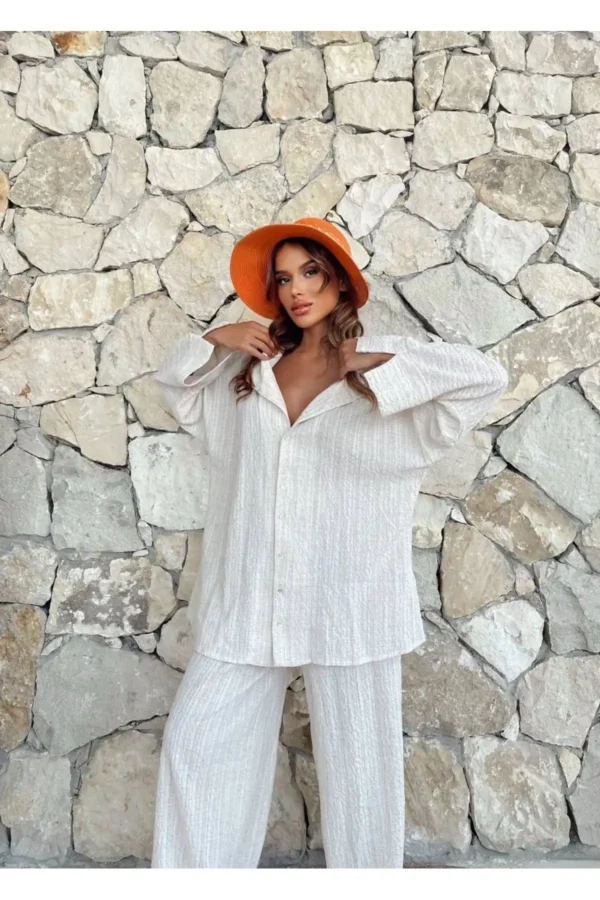 Gofre Gömlek Pantolon İkili Takım