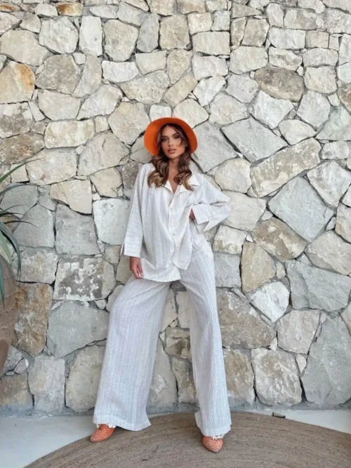 Gofre Gömlek Pantolon İkili Takım