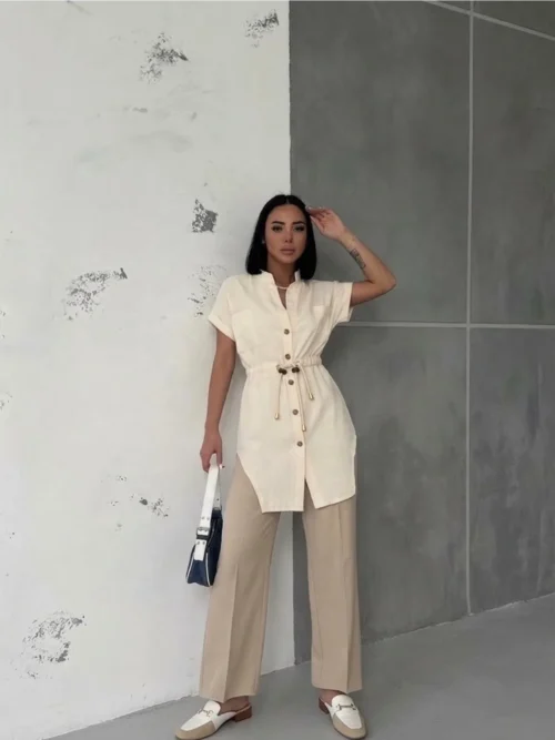 Önü Arkası Kuyruklu Kısa Kollu Gömlek