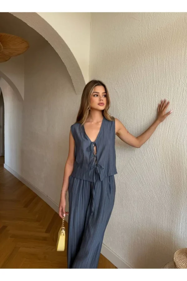 Pantolon Bluz Keten İkili Takım