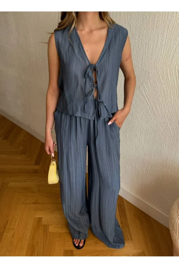 Pantolon Bluz Keten İkili Takım