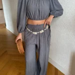 Salaş Pantolon Bluz Gofre İkili Takım