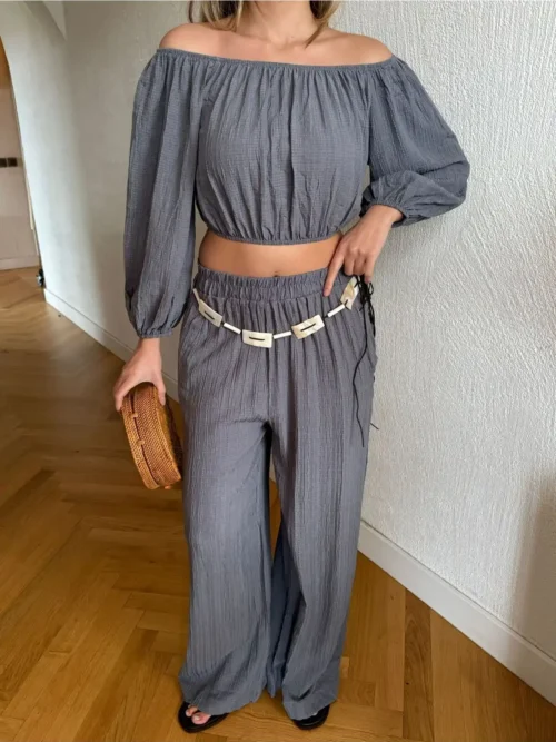 Salaş Pantolon Bluz Gofre İkili Takım