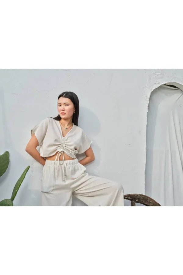 Salaş Pantolon Bluz Keten İkili Takım