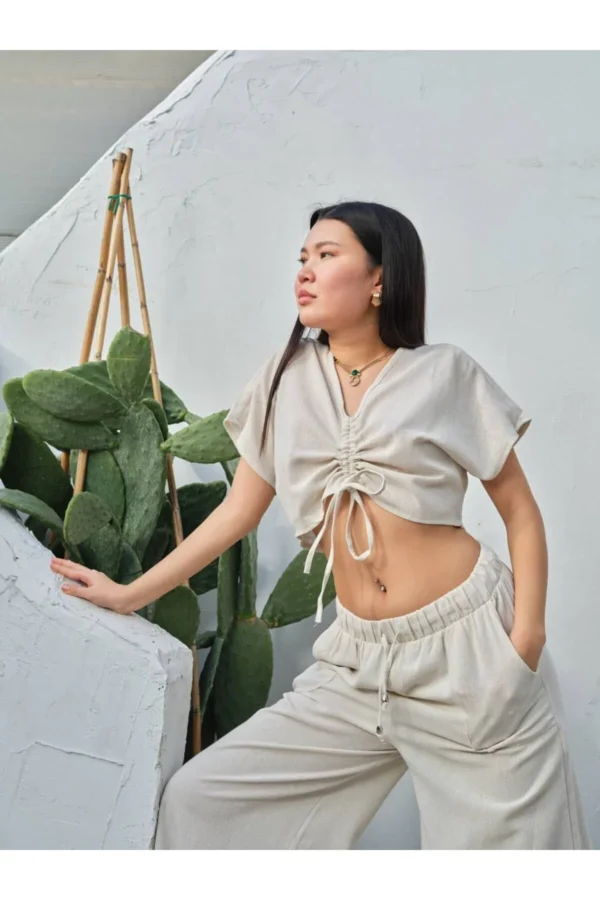 Salaş Pantolon Bluz Keten İkili Takım