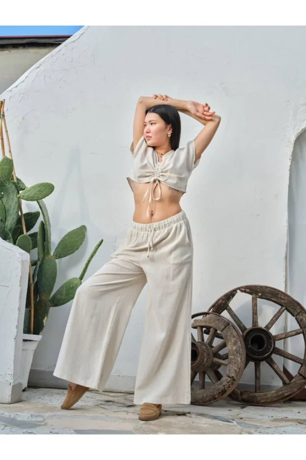 Salaş Pantolon Bluz Keten İkili Takım