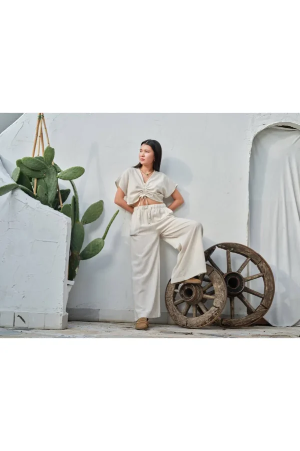 Salaş Pantolon Bluz Keten İkili Takım