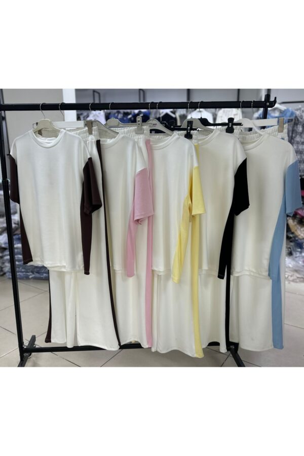 Renk Detaylı Beli Lastikli Pantolon Bluz İkili Takım