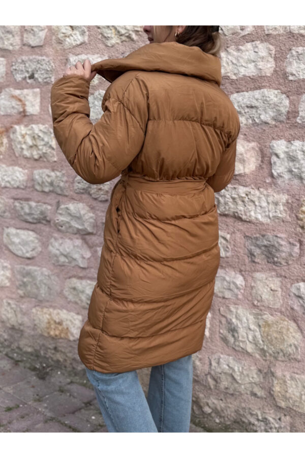 Taba Uzun Boy Kuşaklı Şişme Mont Tesettür Mont