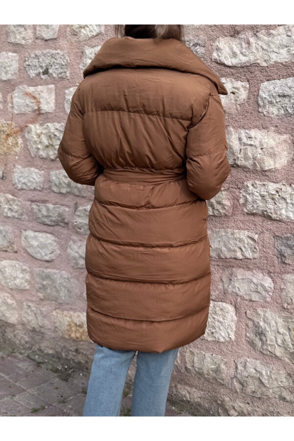 Taba Uzun Boy Kuşaklı Şişme Mont Tesettür Mont