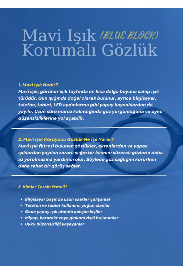 GB205 Mavi Işık Korumalı 1.Kalite Ekran ve Okuma Gözlüğü