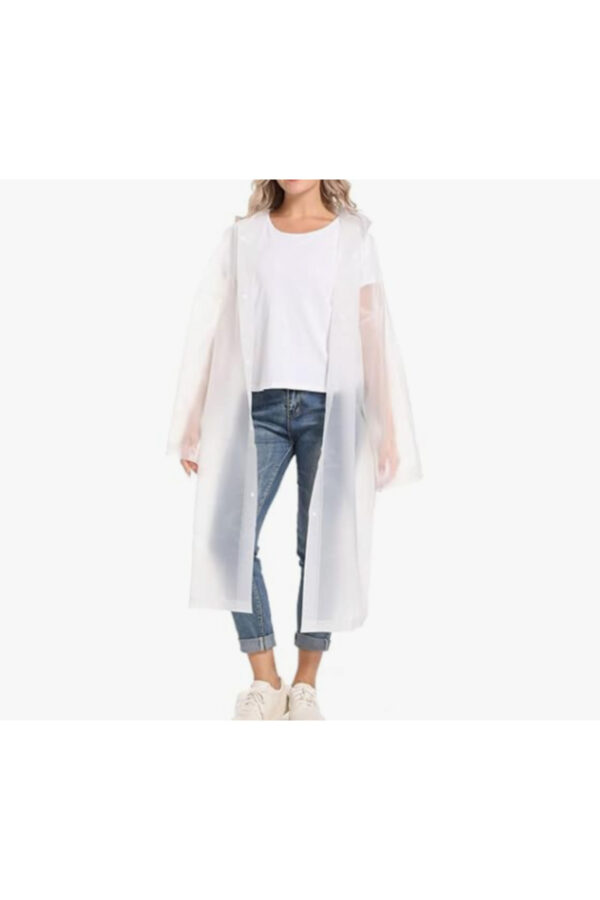 Yetişkin Unisex Beyaz Yağmurluk Ve Rüzgarlık Kapüşonlu Eva Kumaş Rüzgar Ve Suya Dayanıklı