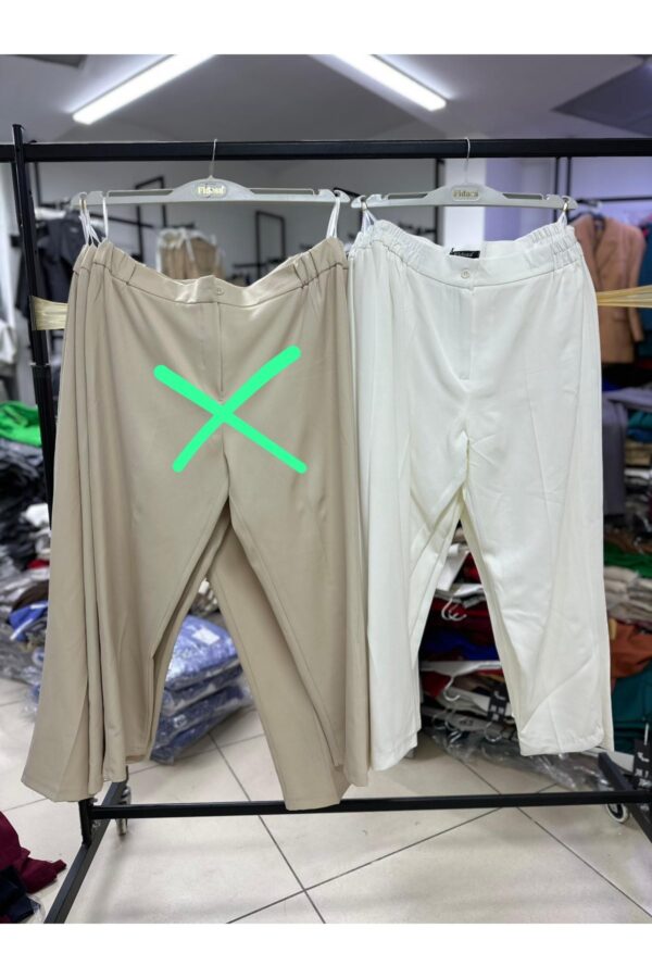 Beyaz Beli Lastikli Büyük Beden Pantolon