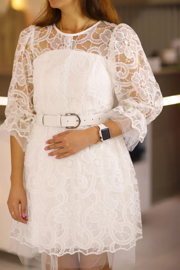Beyaz Tamamı Dantel Kısa Boy Uzun Kol Abiye Isteme Nişan Söz After Parti Bride Mezuniyet Kısa Elbise