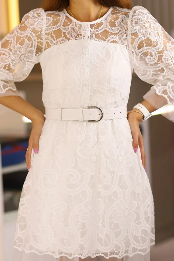 Beyaz Tamamı Dantel Kısa Boy Uzun Kol Abiye Isteme Nişan Söz After Parti Bride Mezuniyet Kısa Elbise