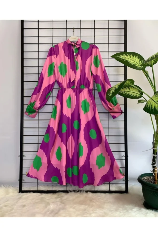 Kadın Pembe Midi Boy Saten Günlük Gece Düğün Nişan Kına Davet Parti Elbise
