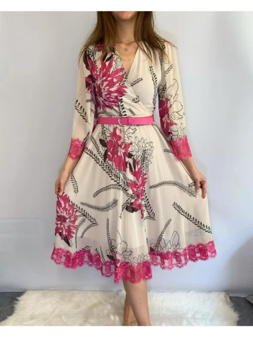 kadin-pembe-midi-boy-uzun-kol-dantel-detayli-abiye-sifon-elbise Kadın Pembe Midi Boy Uzun Kol Dantel Detaylı Abiye Şifon Elbise