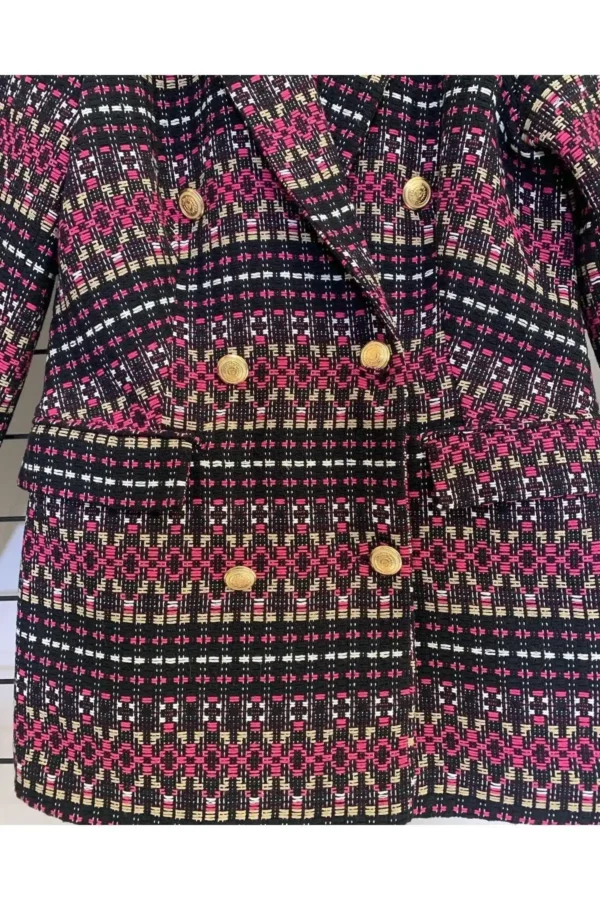 Kadın Siyah Ekose Tüvit Kumaş Blazer Ceket