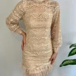 Kadınmini Boy Uzun Kol Tüy Ve Dantel Detay After Parti Nikah Kına Abiye Elbise